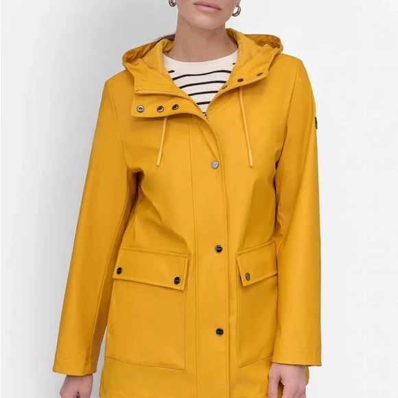 DKNY Yellow Nautical Waterproof Hooded Rain Jacket Coat - DL5MPW27 - Large - Picture 8 of 12